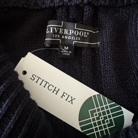 New Liverpool Mens Medium Cable Shawl Collar Cardigan Fisherman Navy Sweater - Picture 14 of 16